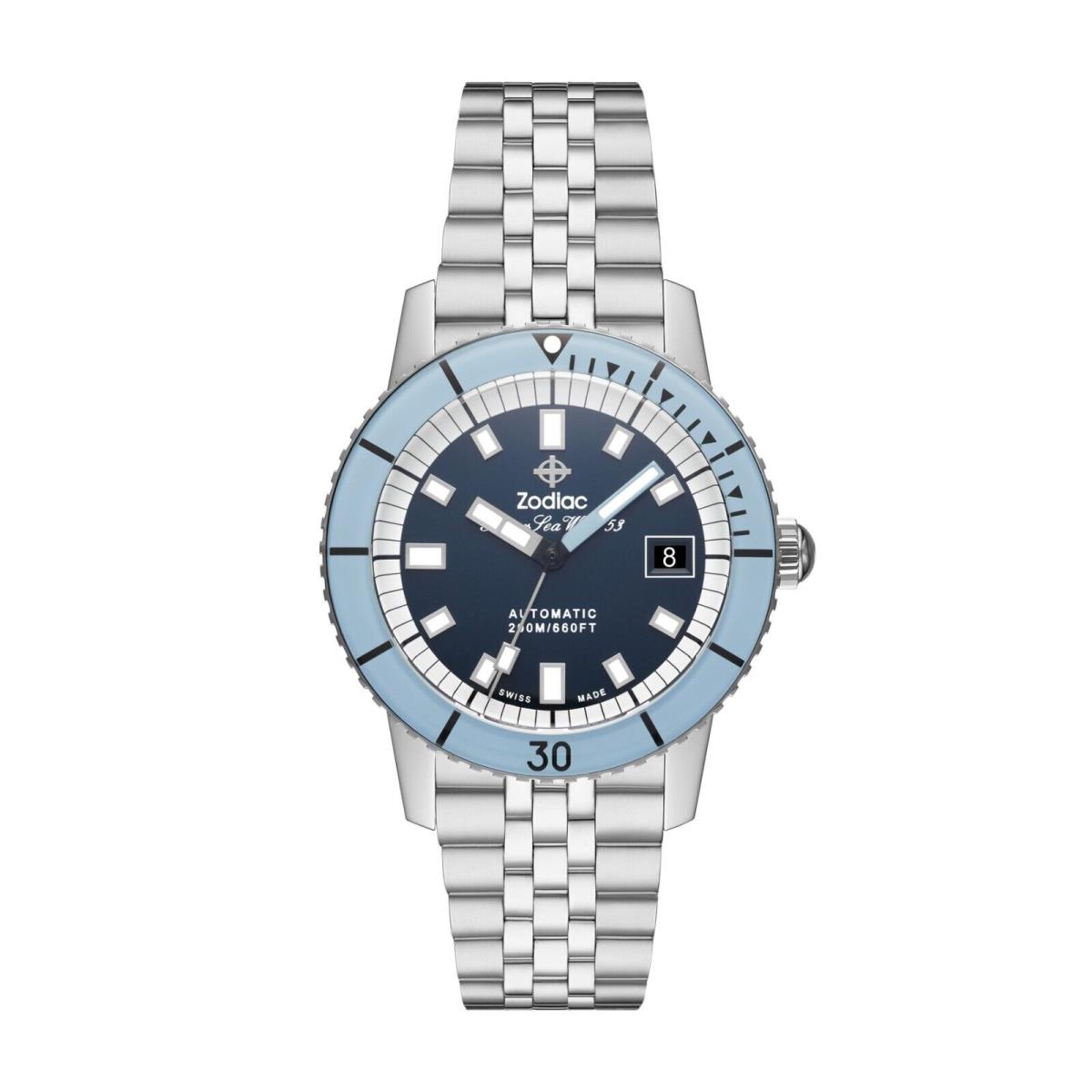 Zodiac Super Sea Wolf Bold Blue Compression Automatic Diver Watch 40mm ZO9287 - Dial: Blue, Band: Silver, Bezel: Blue, Silver