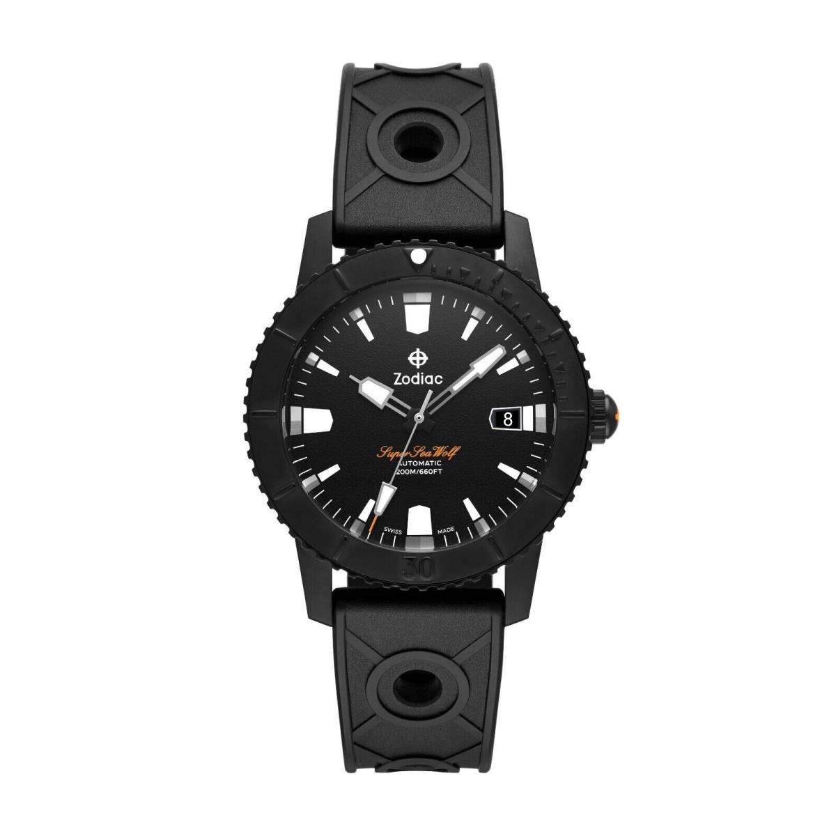 Zodiac Men Super Sea Wolf Black Compression Automatic Diver Watch 40mm ZO9297