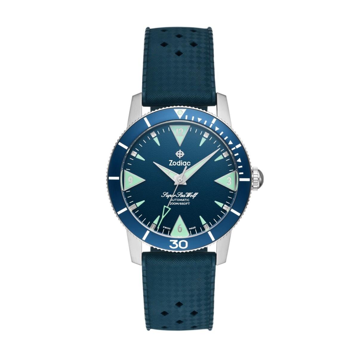 Zodiac Blue Super Sea Wolf Skin Diver Automatic Rubber Strap 39mm 200M WR ZO9217