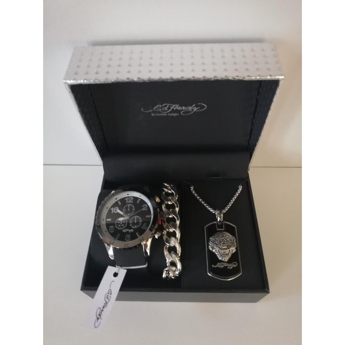 Ed Hardy Men s Watch /bracelet /stainless Steel Necklace Gift Set