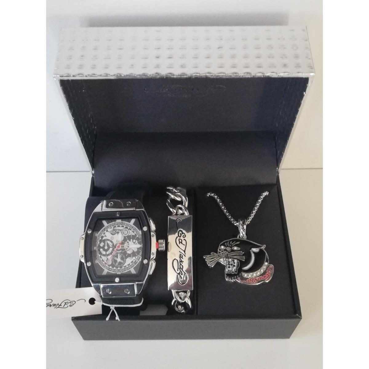 Ed Hardy Men s Watch /bracelet /stainless Steel Necklace Gift Set