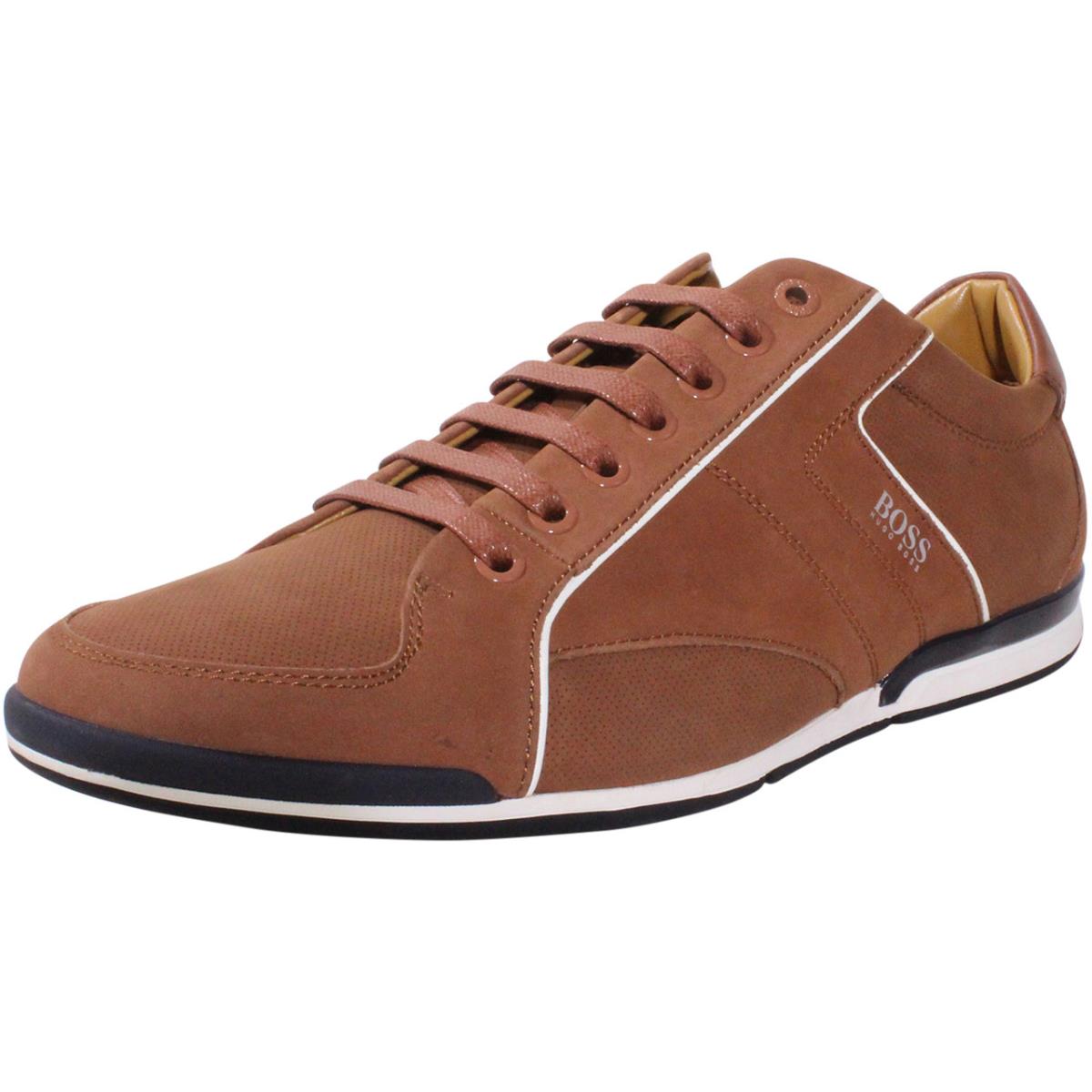 Hugo Boss Saturn Low Top Sneakers Men`s Memory Foam Trainers Shoes Brown