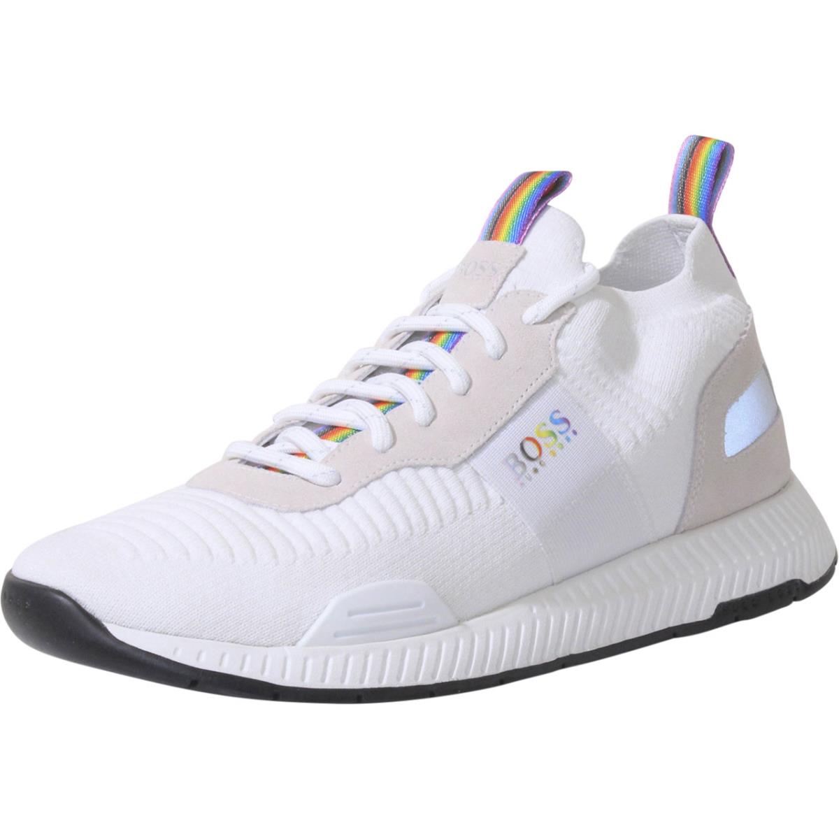 Hugo Boss Men`s Titanium Sneakers Pride Shoes Open White