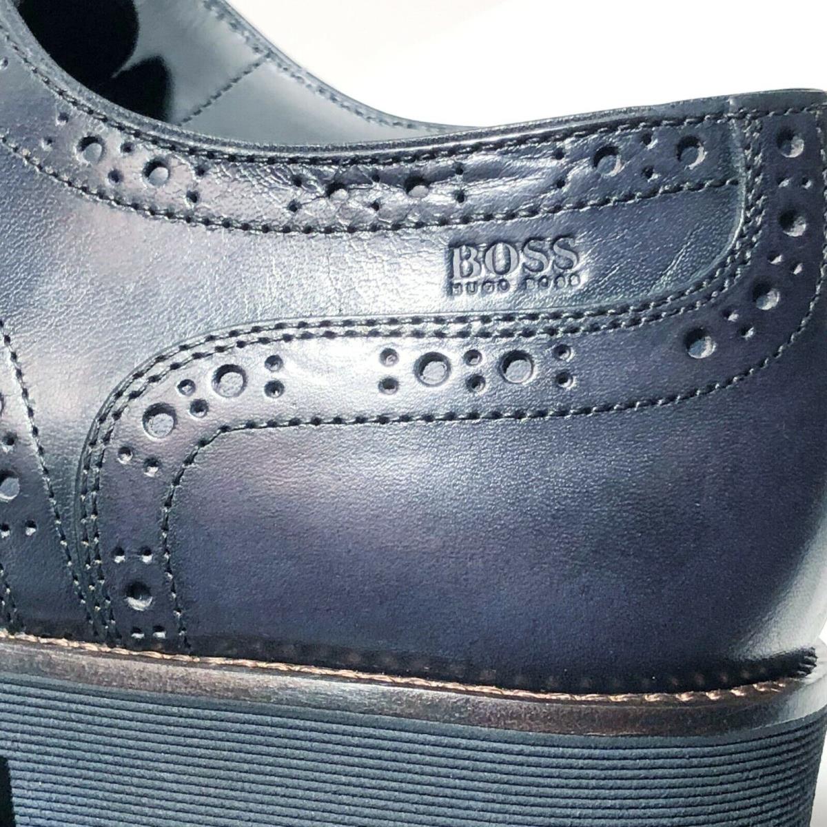 Hugo Boss Italy Blue Leather Captoe Mens Fashion Oxford Dress Shoes Derby Casual