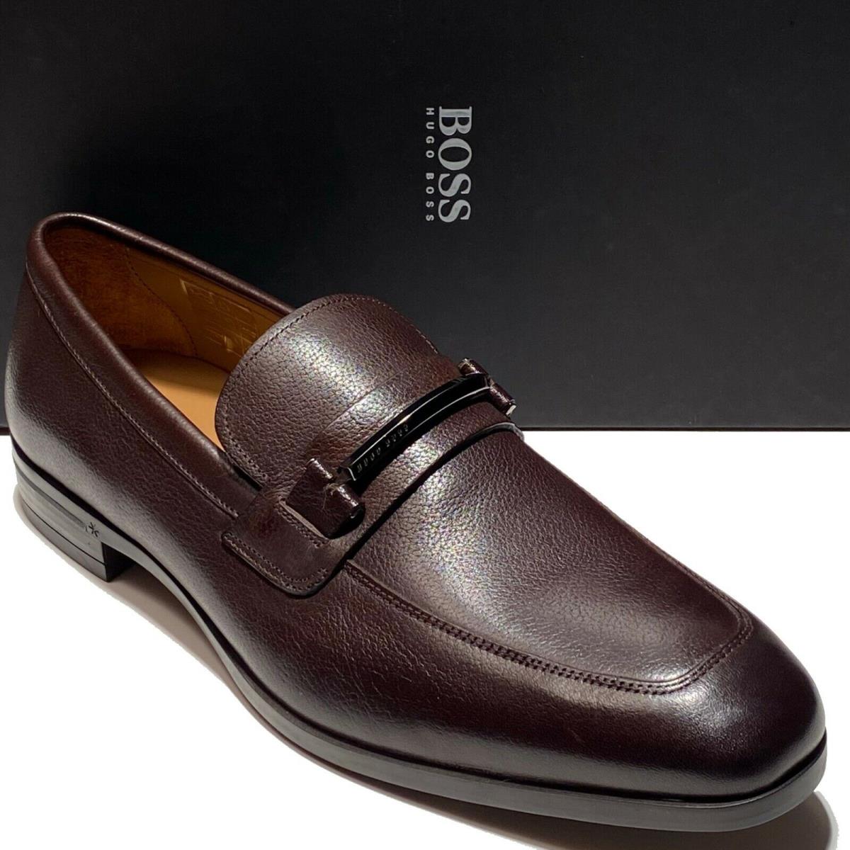 Hugo Boss Brown Leather Moccasin Toe Dress Mens Bit Loafers Buckle Formal Casual