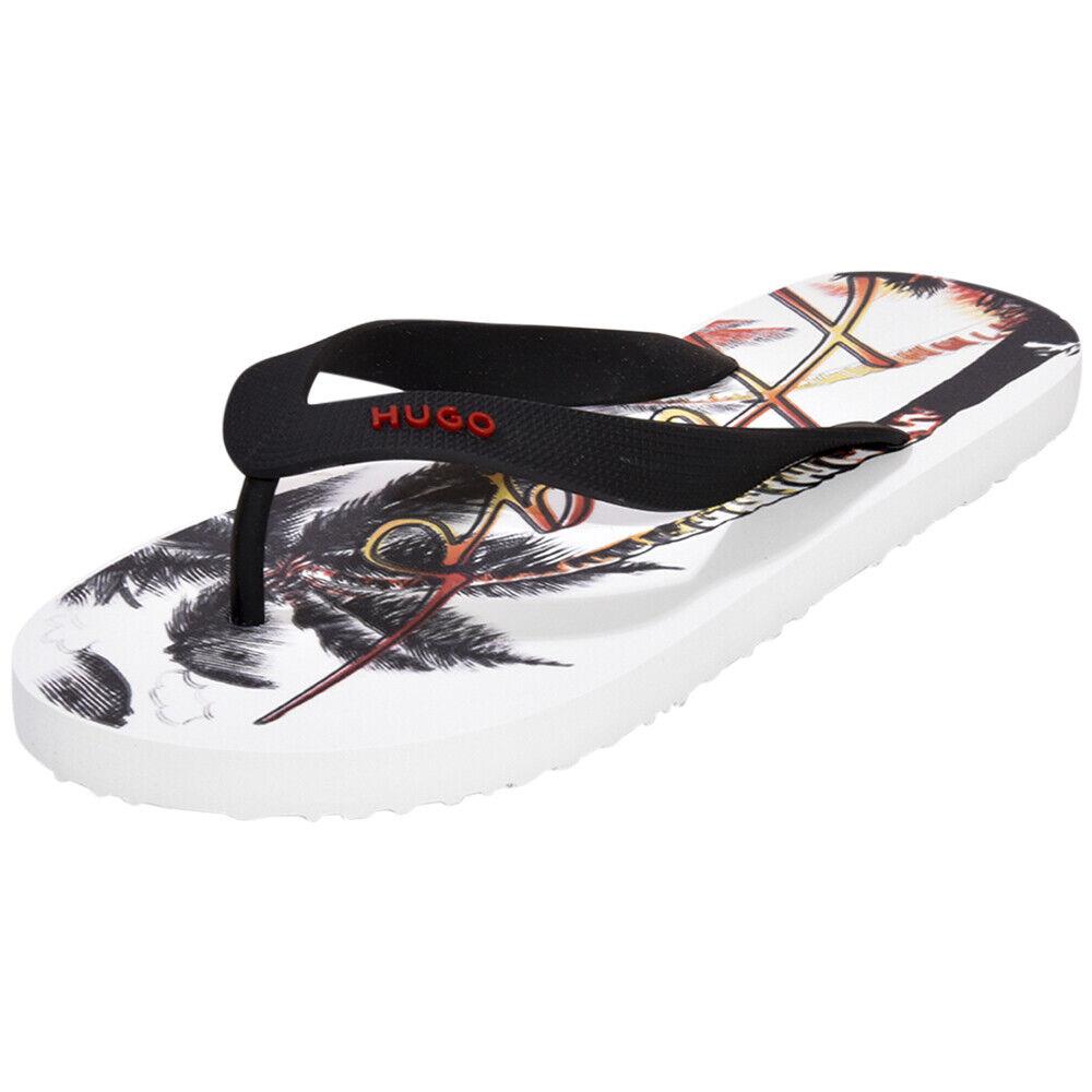 Hugo Boss Men`s Arvel Flip-flops Open Beige Palm-tree Sandal Shoes