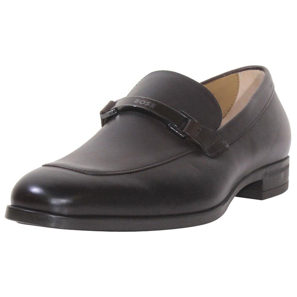 Hugo Boss Men`s Kensington Loafers Dark Brown Metal Boss Buckle Shoes