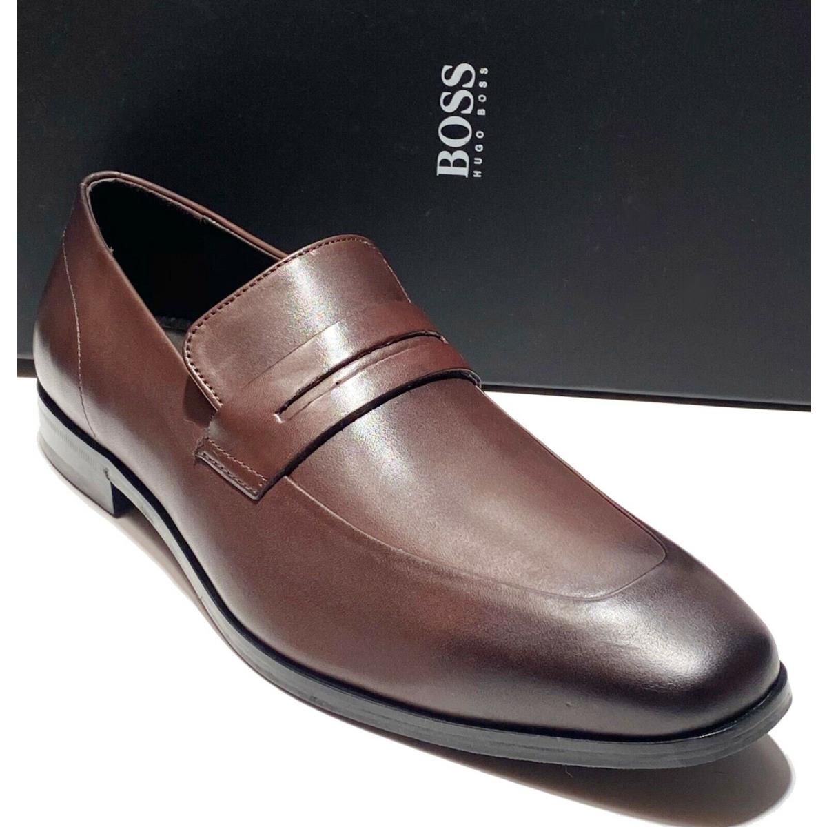 Hugo Boss Penny Loafers Men`s Dark Brown Leather Dress Highline Loaf Bupe