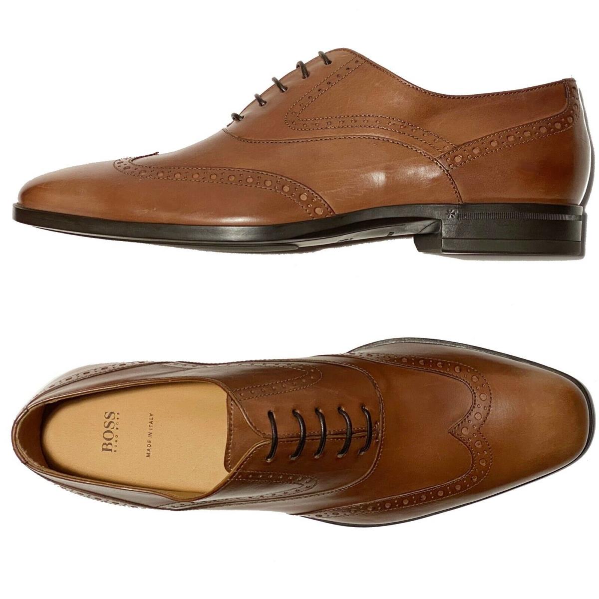 Hugo Boss Italy Brown Leather Wingtip Dress Men`s Oxford Derby Formal Casual