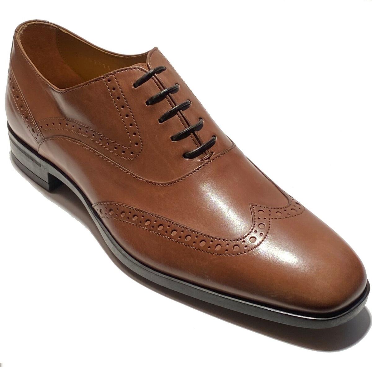 Hugo Boss Italy Wingtip 7.5 40.5 Men`s Brown Leather Dress Oxford Derby Casual