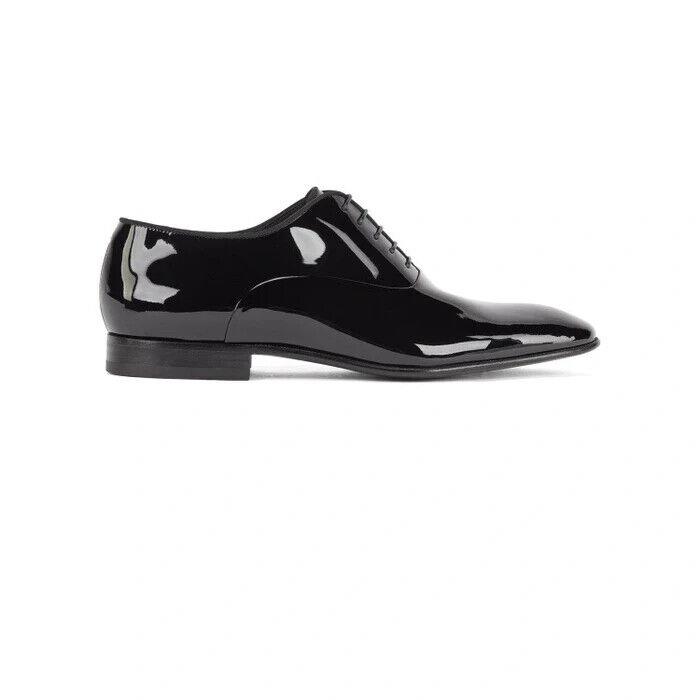 Hugo Boss Patent Leather Oxford Black Evening Shoes Size 7.5