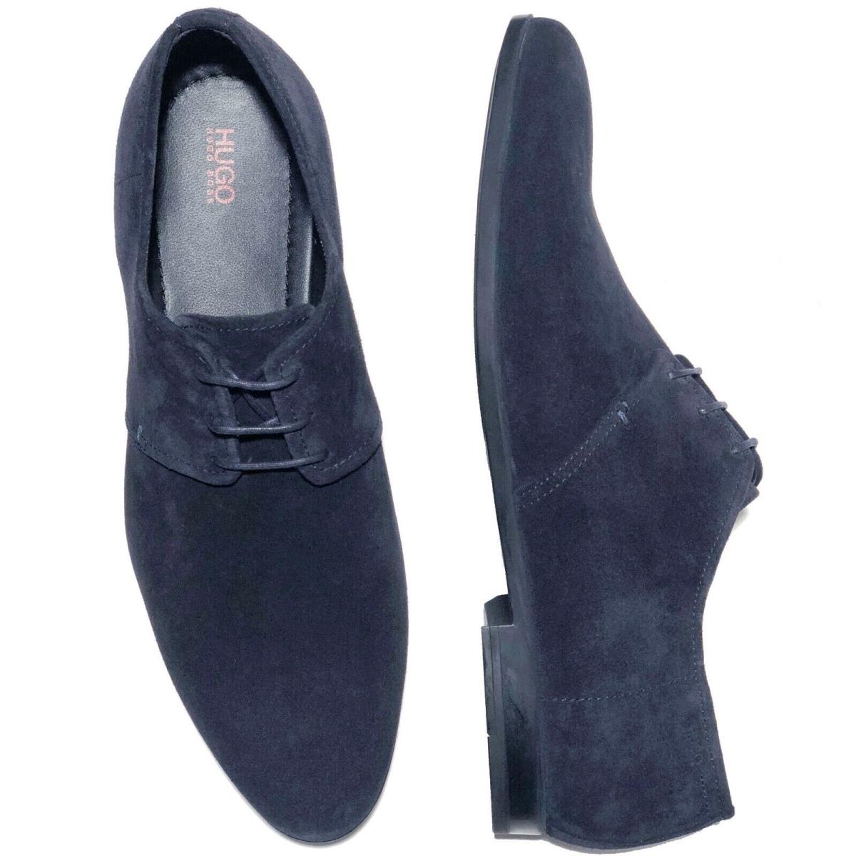 Hugo Boss Navy Blue Suede Leather Oxford Dress Men`s 11.5 Welted Derby Casual