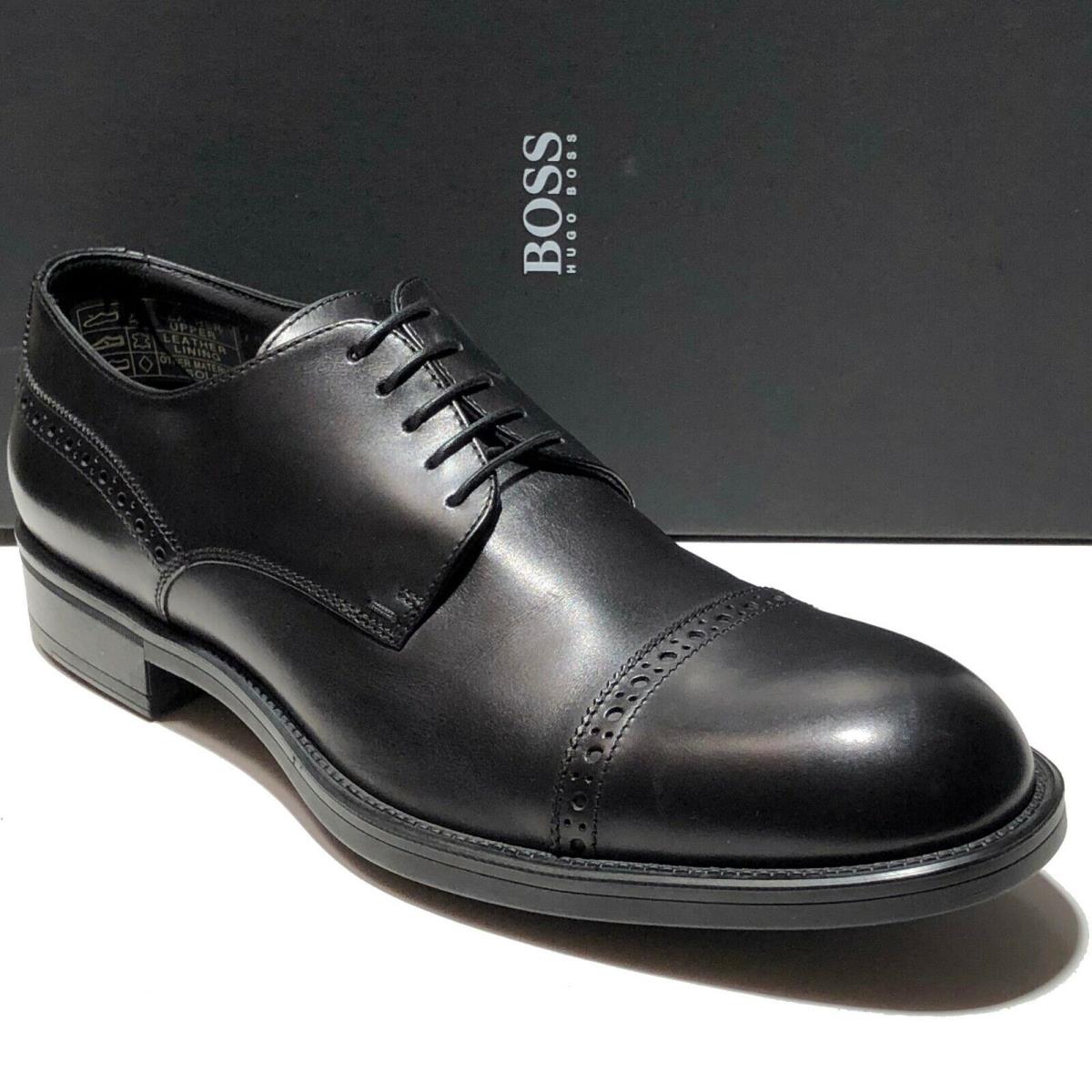 Hugo Boss Italy Black Leather Captoe 7 40 Men`s Oxford Dress Formal Derby Casual