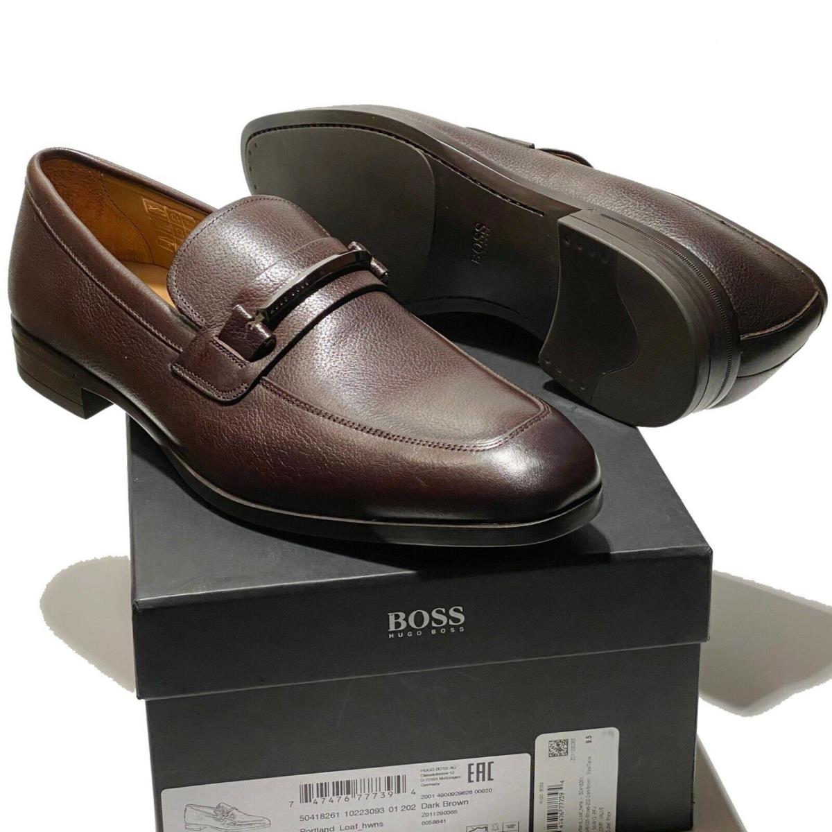 Hugo Boss Brown Leather Moccasin Toe Dress 7 40 Men`s Bit Loafers Buckle Casual