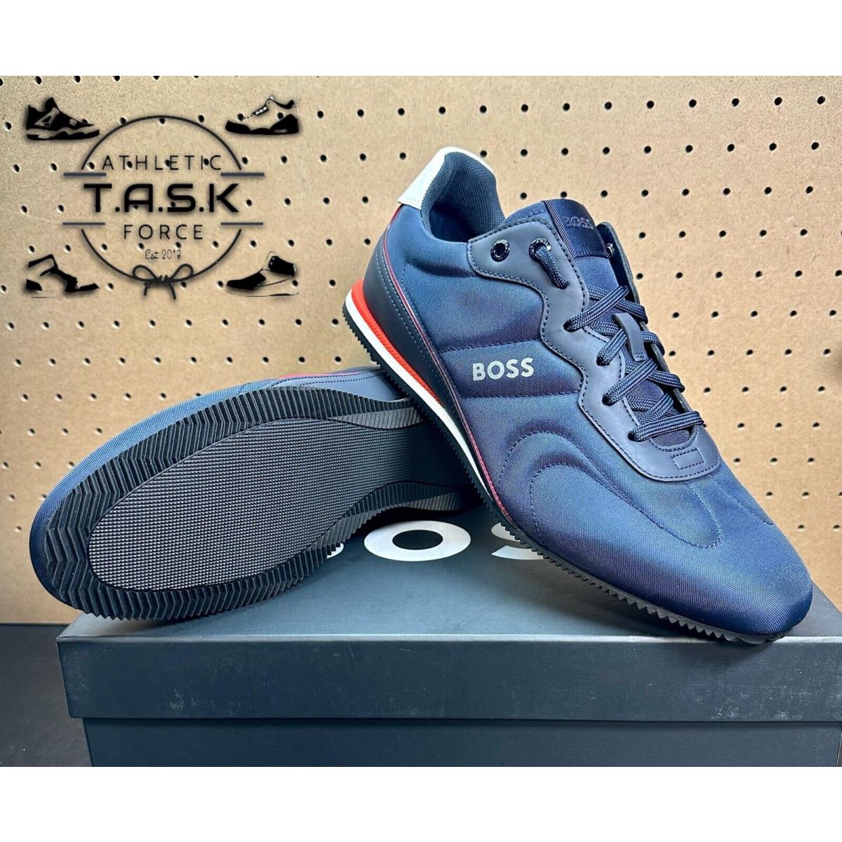 Hugo Boss Men`s Rusham Sneakers Dark Blue Mesh Low Top Trainer Sz 13