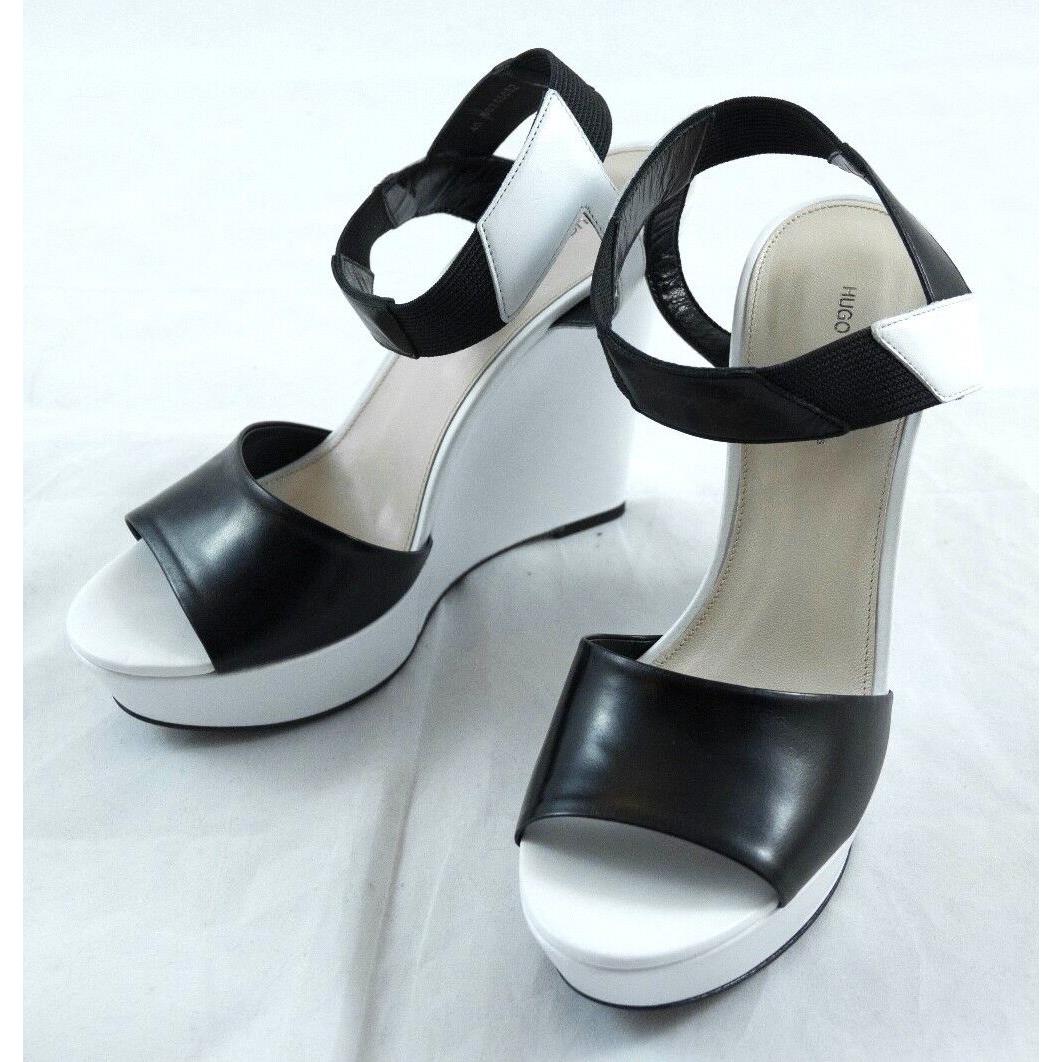 White Black Hugo Boss Leticia Platform Heels sz 40/10 Italy