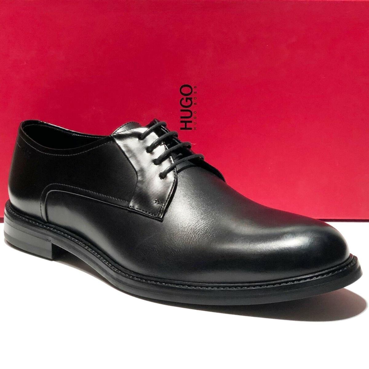 Hugo Boss Black Leather Lace-up 10.5 Men`s Round Toe Oxford Dress Derby Casual