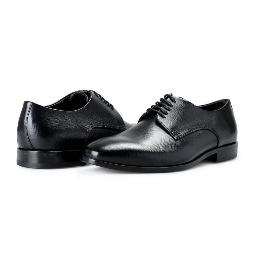 Hugo Boss Men`s Highline Derby Black Textured Leather Size 6.5