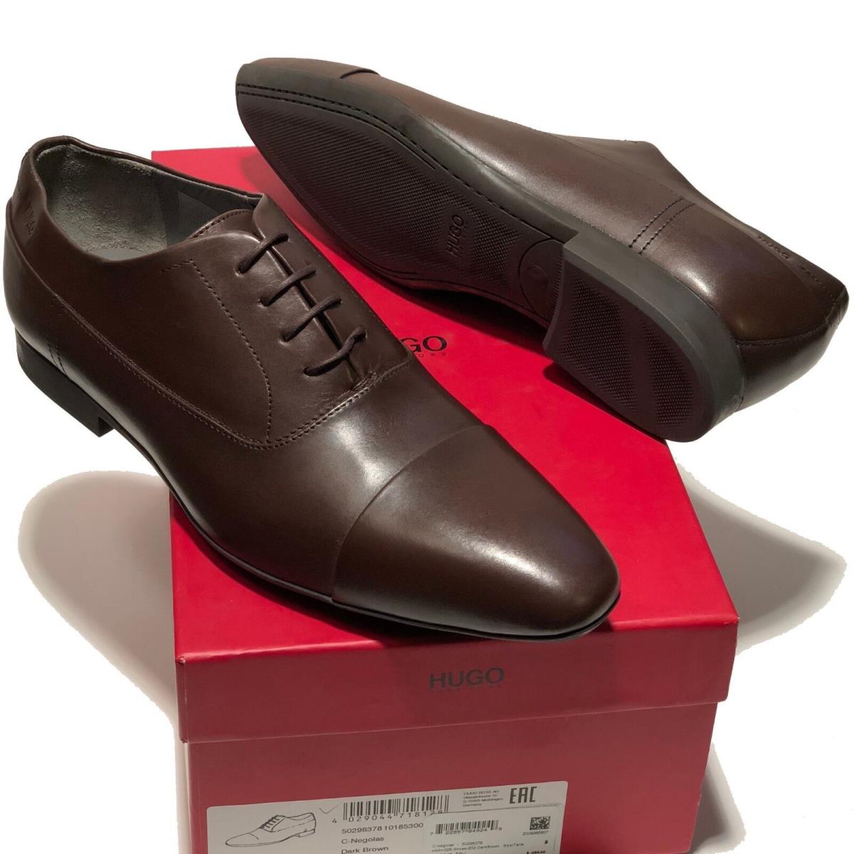 Hugo Boss Red Label Brown Leather Captoe Men`s Fashion 9.5 Oxford Dress Shoes