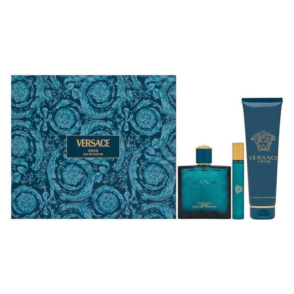 Versace Eros For Men 3 PC Set: 3.4 oz Edp Spray + 0.3 oz Edp + Shower Gel