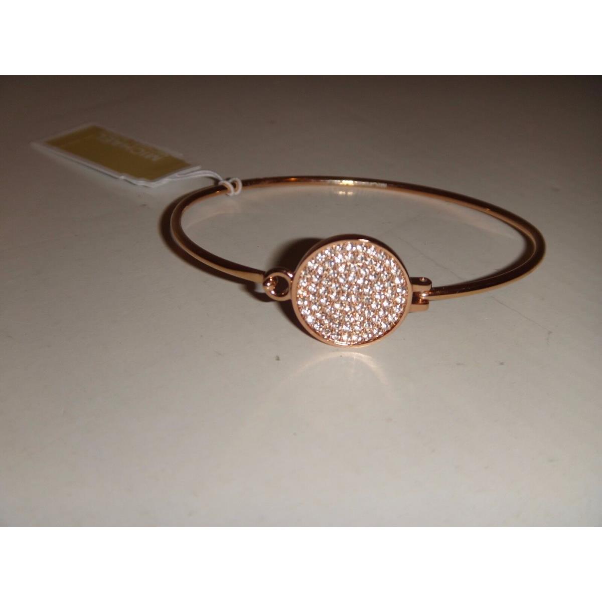 Michael Kors Heritage Rose Gold Bracelet Crystal Pave Disk MKJ3605791 + MK Box