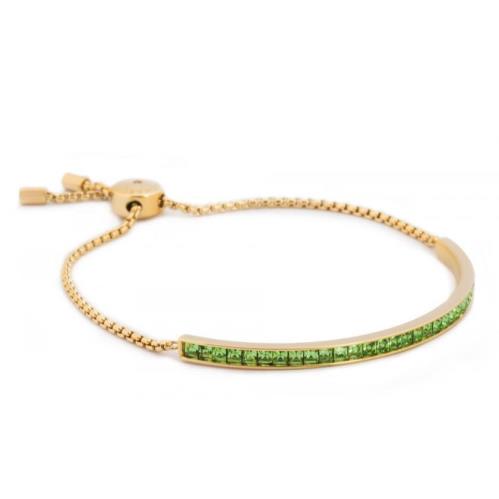Michael Kors Princess Cut Slider Gold Bracelet Green Crystals MKJ5401710 +mk Box