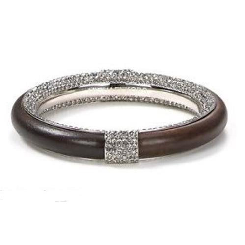 Michael Kors Brown Acetate Silver Tone Crystal Pave Bangle MKJ1585010