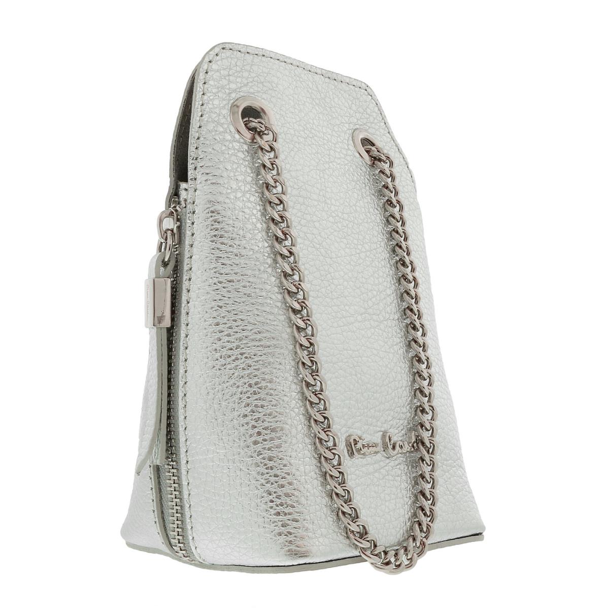 Pierre Cardin Silver Leather Curved Structured Chain Crossbody Bag