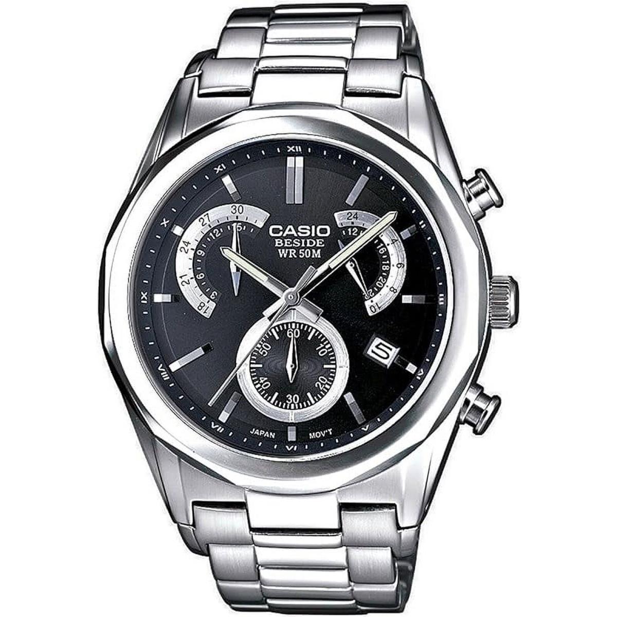 Casio Collection BEM509D-1A Men`s Black Watch - Dial: Black, Band: Silver