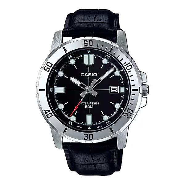 Casio MTP-VD01L-1E Men`s Quartz Watch 45mm Case Black Leather Strap