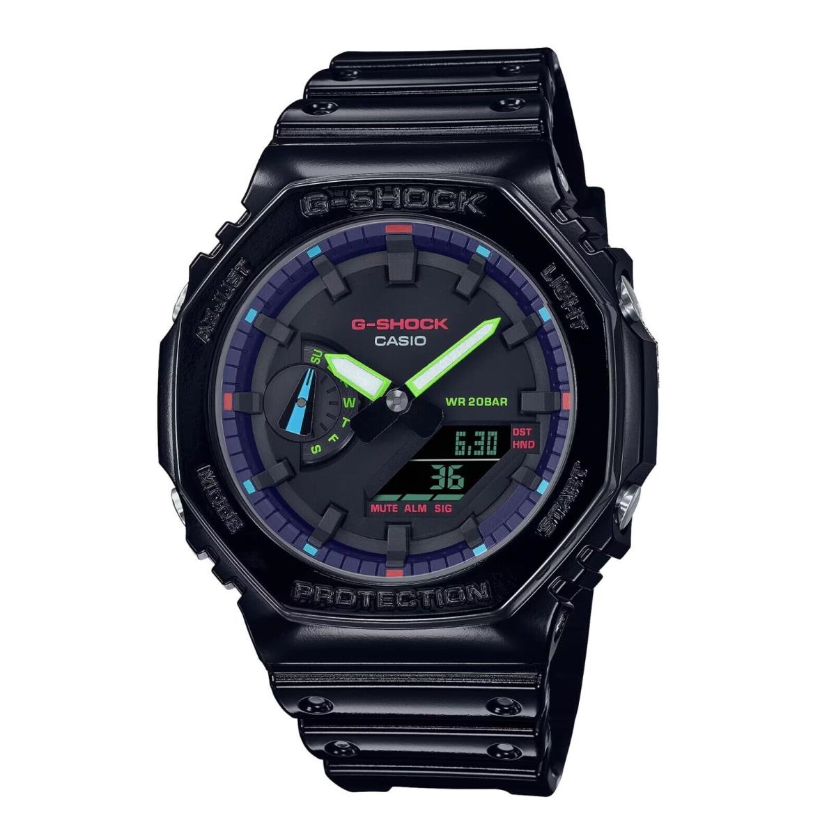 Casio G-shock GA2100RGB-1A Men`s Octo Slim Casi-oak Virtual Rainbow Black Watch