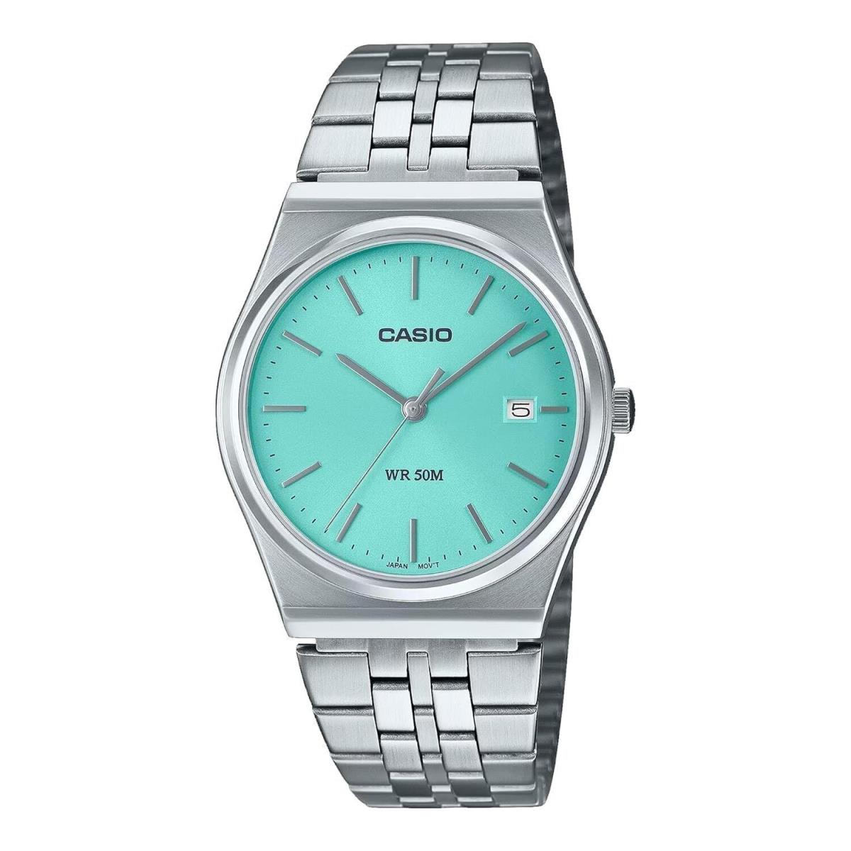 Casio MTP-B145D-2A1V Men`s Watch Stainless Steel Band Turquoise Dial