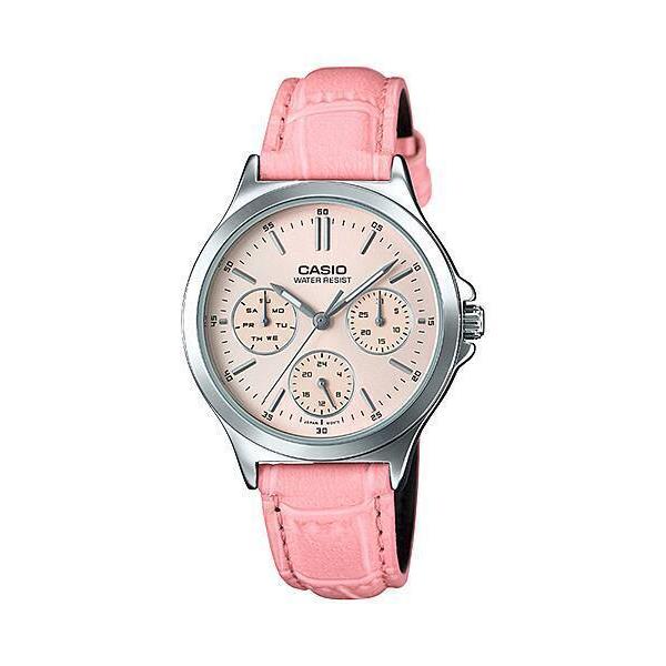 Casio Leather Pink Strap Mineral Crystal Glass Ladies Biege Watch LTP-V300L-4A