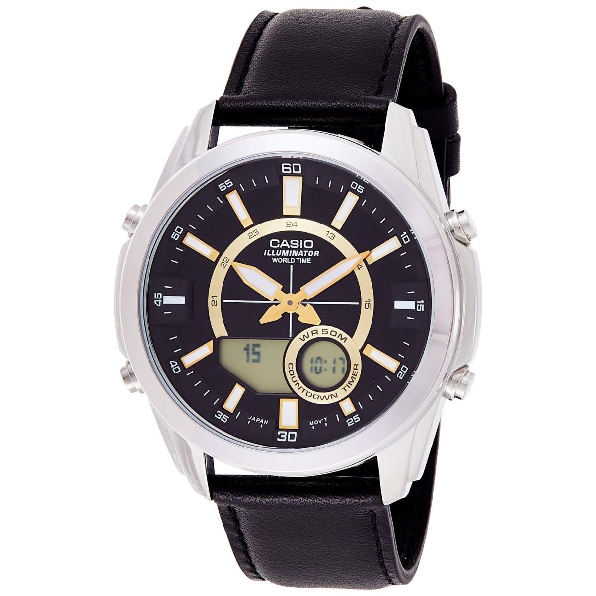 Casio AMW810L-1A Black Leather Active Dial Watch