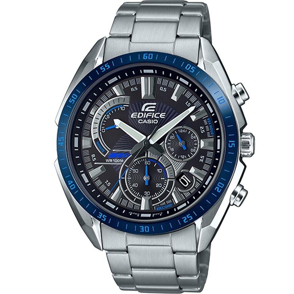 Casio Edifice Neo-display Stopwatch Stainless Blue Bezel Watch EFR-570DB-1B - Blue