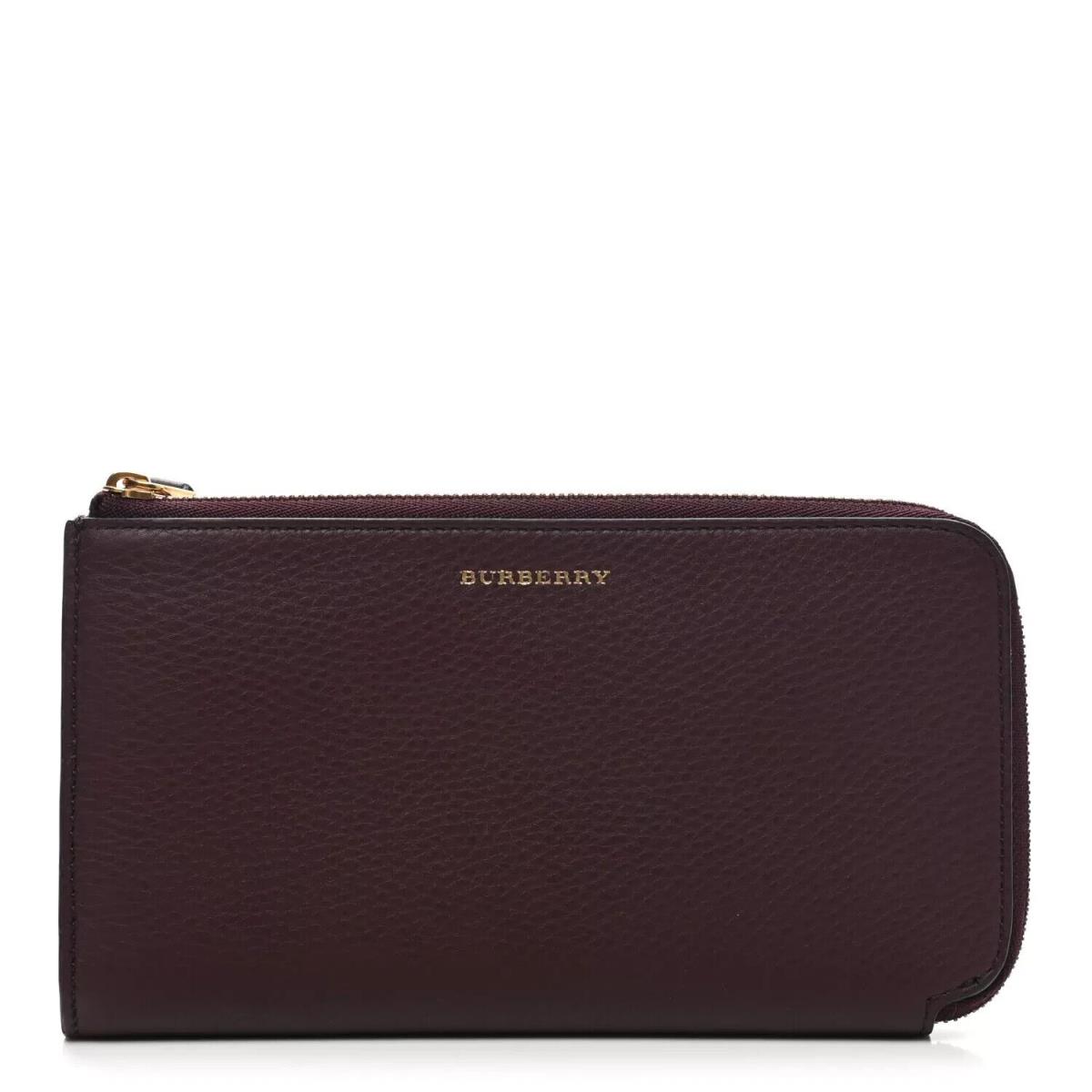Burberry Burgundy Grainy Leather Abbey Zip Around Wallet