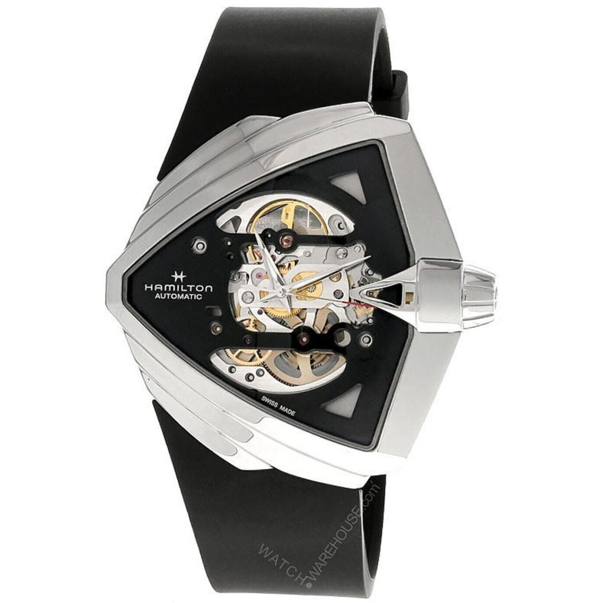 Hamilton Ventura Xxl Skeleton Auto Rubber Men`s Watch H24625330 - Dial: Black (Skeleton), Band: Black, Bezel: Silver