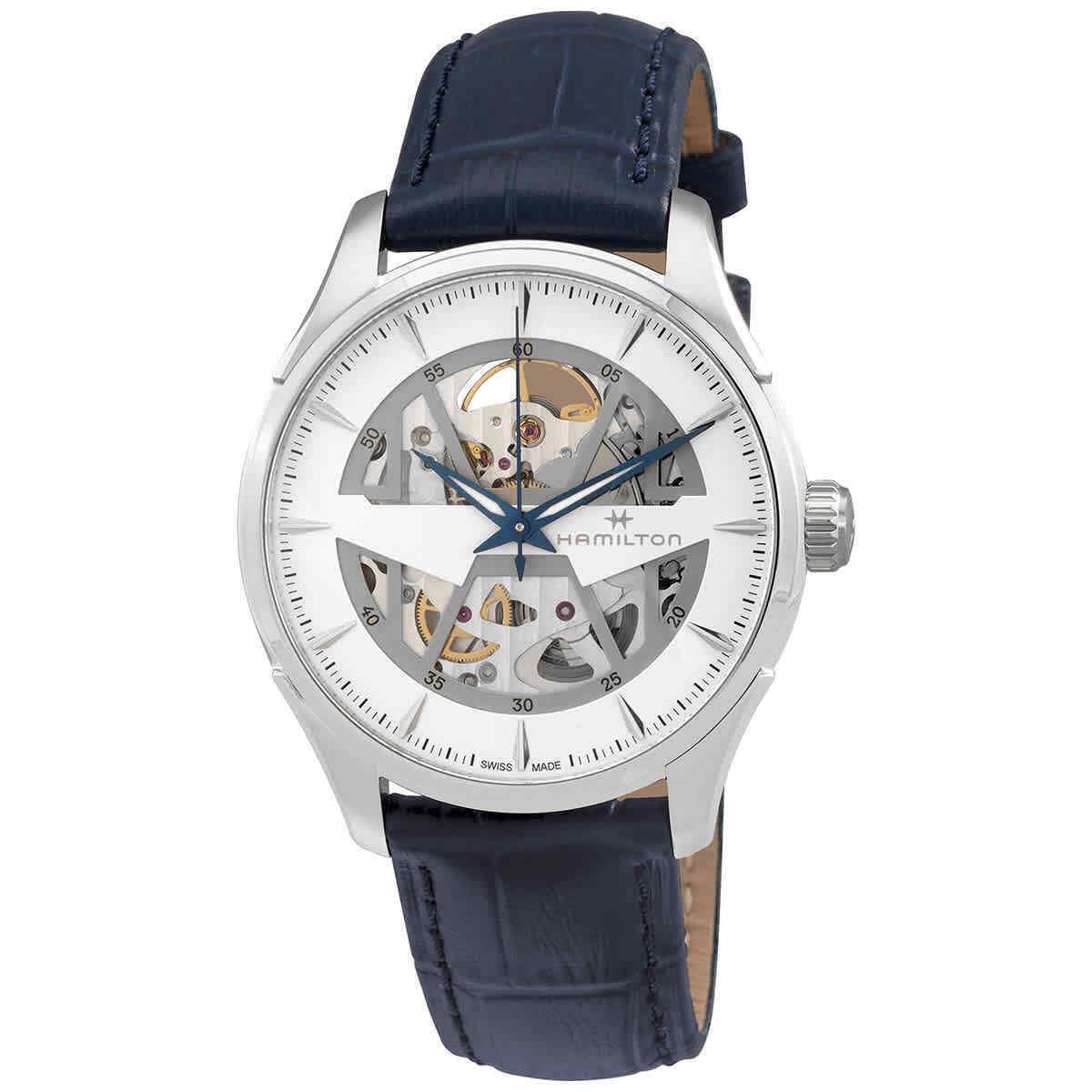 Hamilton Jazzmaster Skeleton Auto Automatic White Dial Men`s Watch H42535610 - Dial: White, Band: Blue, Bezel: Silver