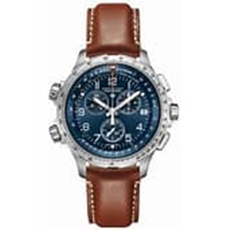 Khaki Aviation X-wind Chronograph Gmt Leather Strap Watch 46mm Hamilton