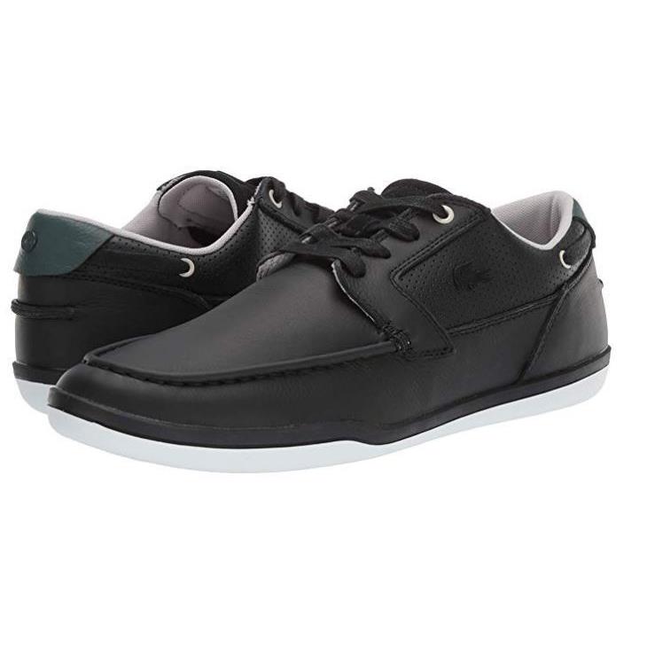 Men`s Lacoste US 12.5 EU 46.5 Black Leather Deck Minimal Sneakers Shoes Box