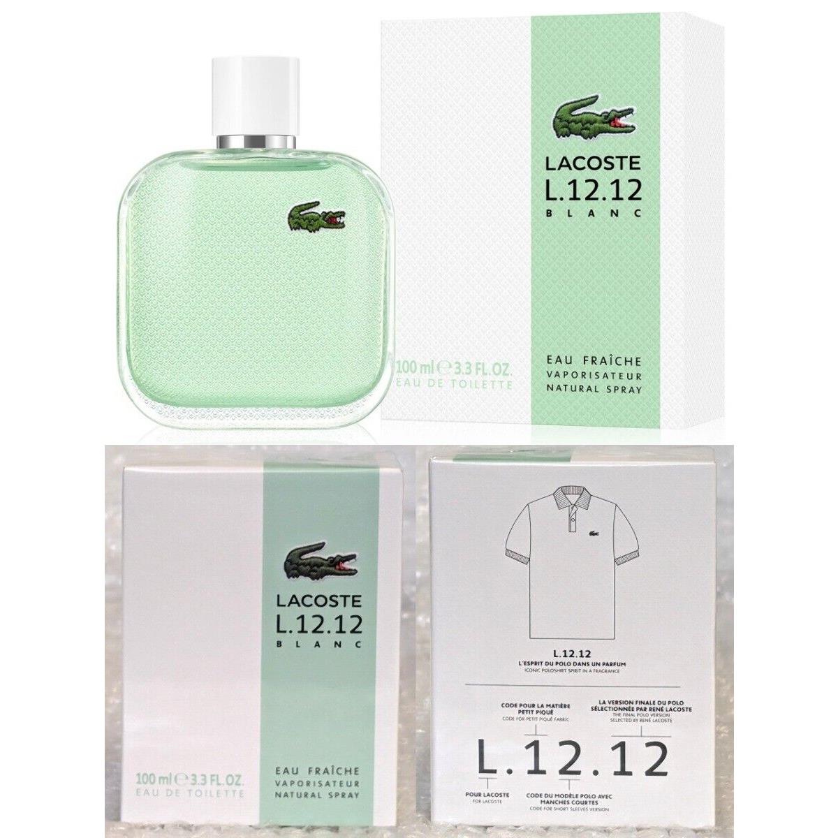 Lacoste L1212 Blanc Men`s Eau Fraiche Eau de Toilette 3.3 Oz / 100 ml