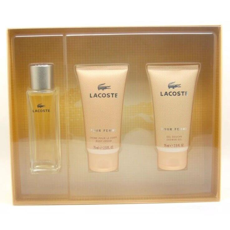 Lacoste Femme by Lacoste Set Women 1.6oz Edp Spray+2.5oz B/Cream+2.5oz S/gel