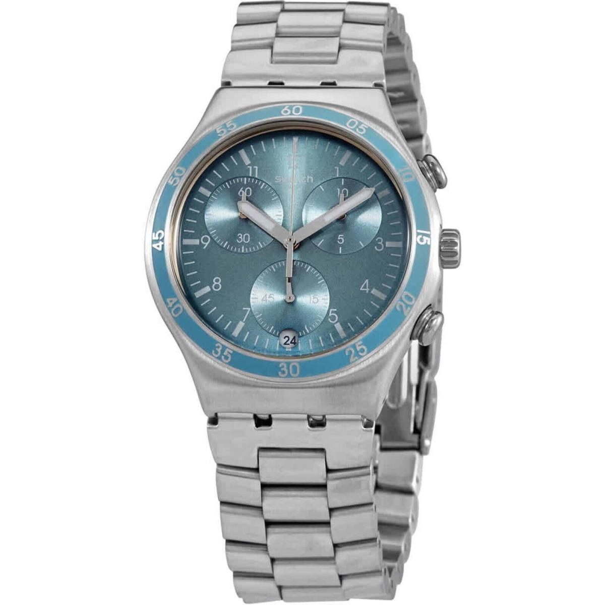 Swatch Unisex Watch Clear Water Chronograph Blue Dial Steel Bracelet YCS589G