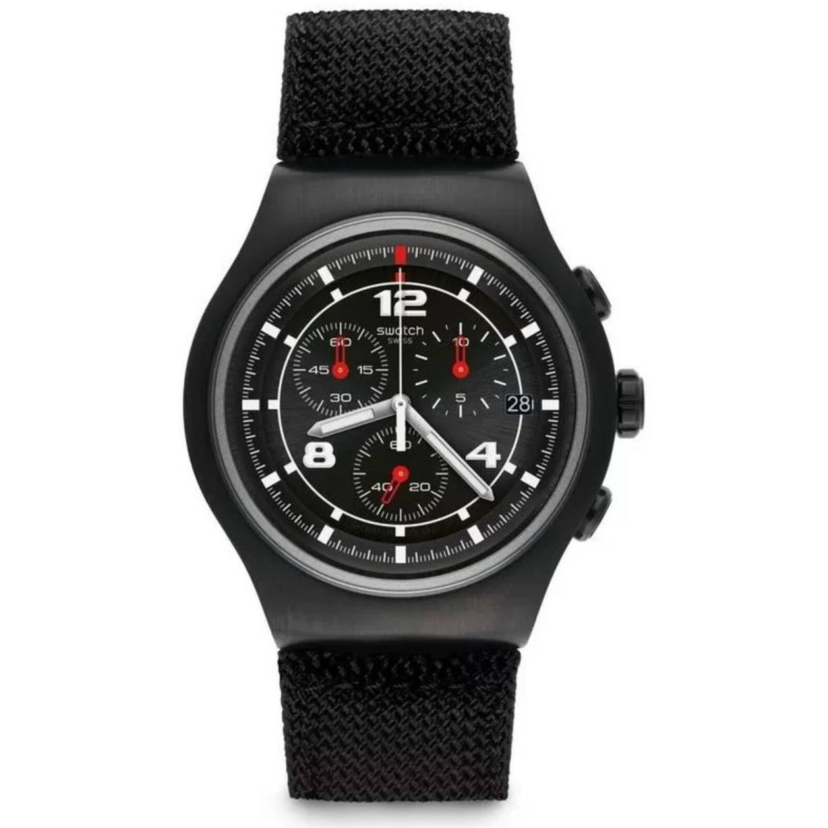 Swatch Men`s Watch Irony Thenero Chronograph Quartz Black Dial Strap YOB404