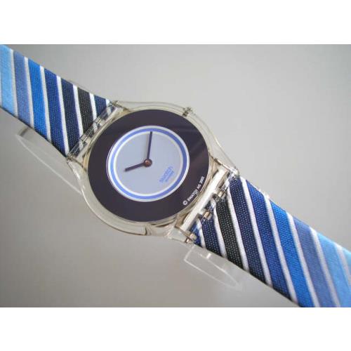 Puerto Azul Colorful Skin Swatch w Blue Diagonal Stripe Leather Band Nib-rare