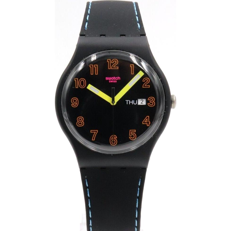 Swiss Swatch Originals Dark Glow Black Silicone Day-date Watch 40mm SO29B707