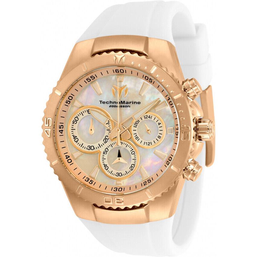 Technomarine Sea Manta Women`s 40mm Mother of Pearl Chronograph Watch TM-220074 - Dial: Multicolor, Pink, White, Band: White, Bezel: Pink, Rose Gold