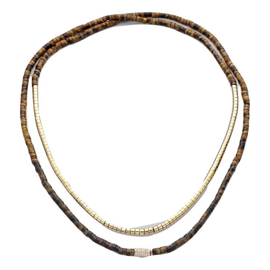 Michael Kors Gold Brass w Tiger Eye Beads Double Wrap Necklace MKJ1605710