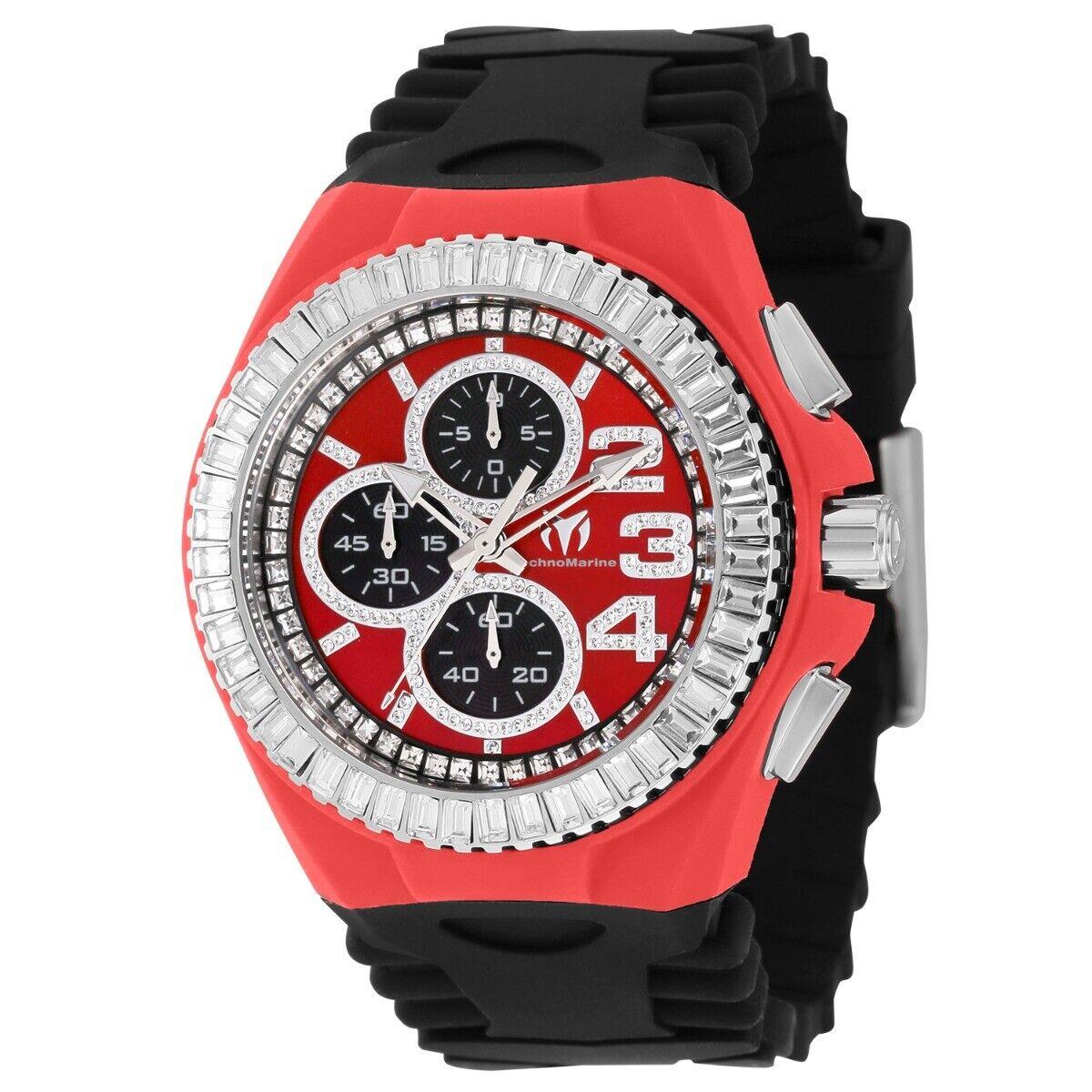 Technomarine Cruise Glitz Men`s 45mm Red Crystals Chronograph Watch TM-121185