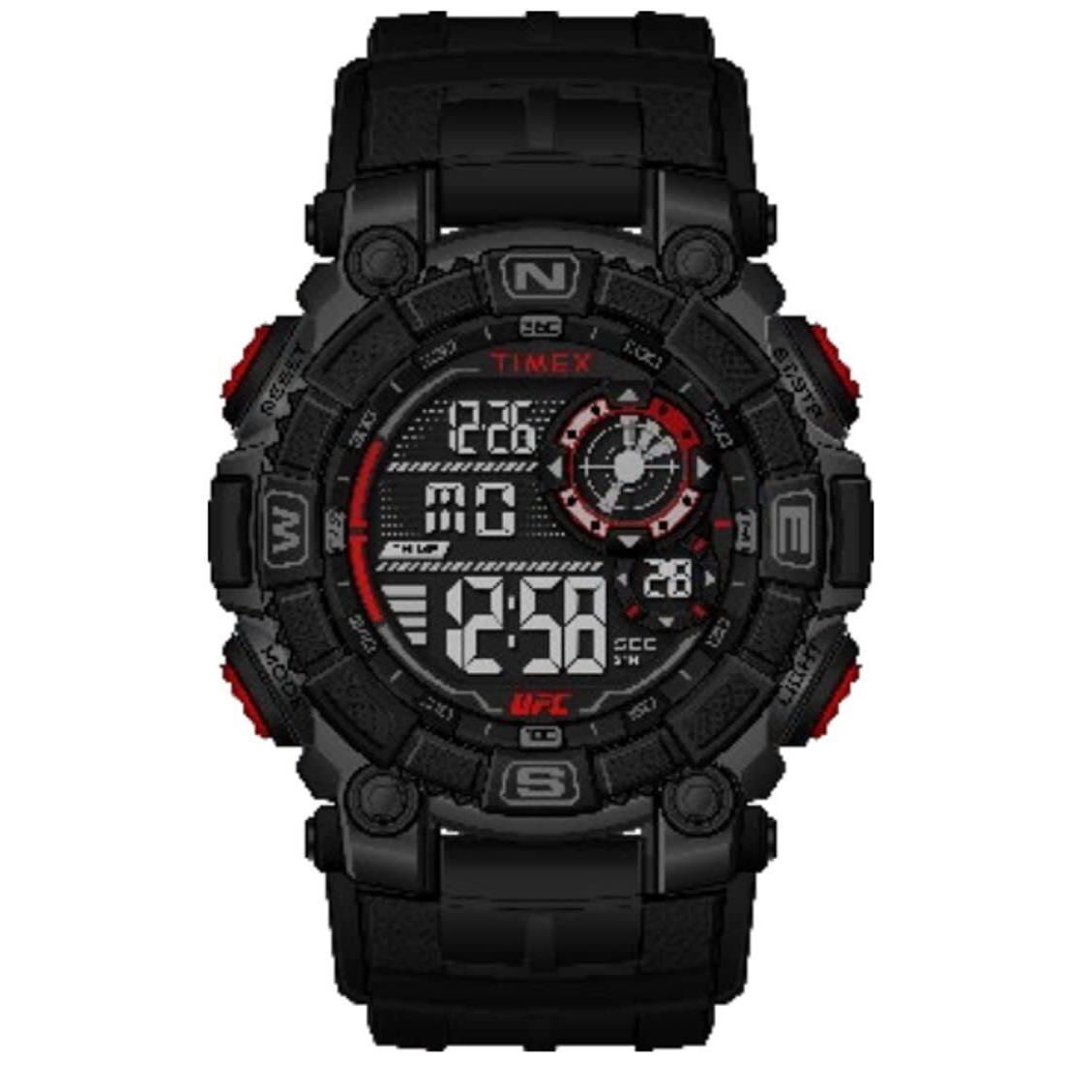 Timex Ufc Men`s Watch Quartz Chrono Redemption 50mm Black Strap Digital Superb